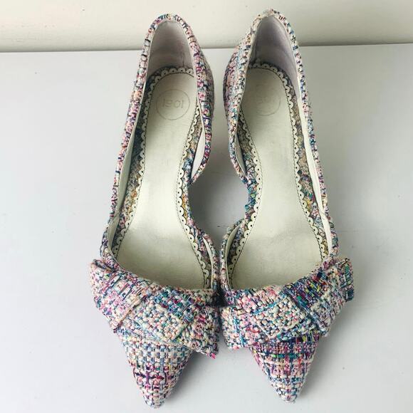 1901 Size 7M Pastel Tweed Plaid Bow Kitten Heel Pumps Pointed Toe Twee Coquette - Picture 3 of 16